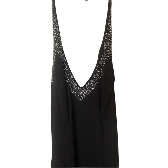 Linda Bernell Black Deep Plunge Halter Embellished Party Dress 10/11 - Picture 4 of 8